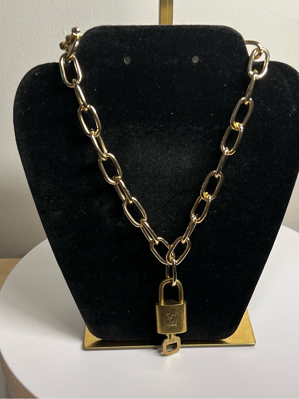 Louis Vuitton Solid Brass Lock and Key Charm on Baublebar Toggle Chain EUC